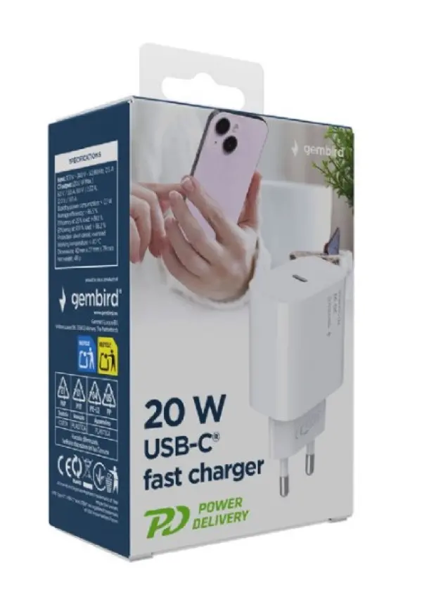 TA-UC-PD20-01-W Gembird USB Type-C 20W USB fast charger, white (alt. NPA-AC30)