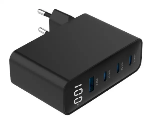 TA-UC-PDQC100LCD-01-BK Gembird 4-port 100W GaN USB fast charger, LCD, black