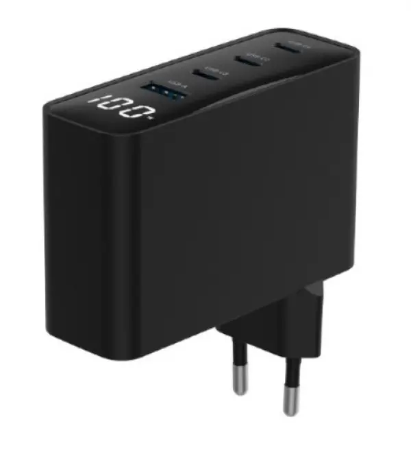 TA-UC-PDQC100LCD-01-BK Gembird 4-port 100W GaN USB fast charger, LCD, black