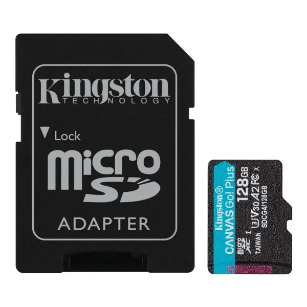 MicroSD 128GB, Canvas Go! Plus, Class10 UHS-I U3 V30 A2, Read up to 200MB/s, for 4K and FullHD video recording, w/SD adapter ( SDCG4/128GB 