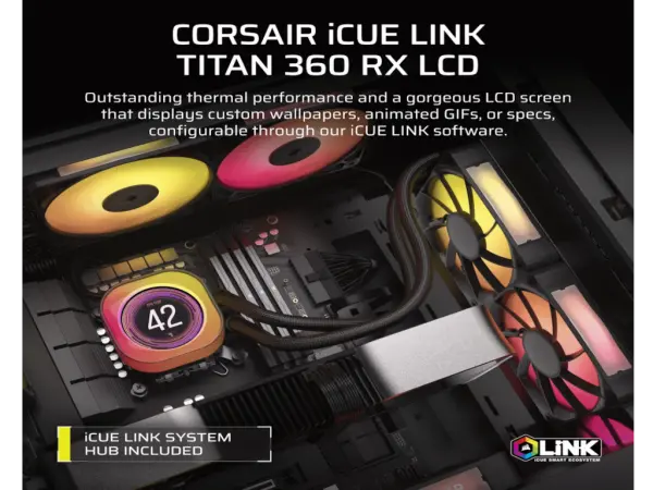 Kuler CORSAIR iCUE LINK TITAN 360 RX LCDAIO360mmvodeno hladenjecrna' ( 'CW-9061023-WW' ) 