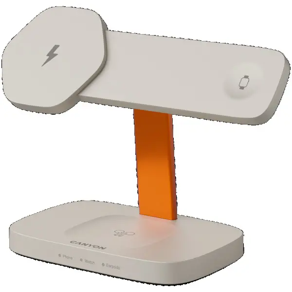 CANYON Wireless Charging Station Hexagon 310 3in1 LightGreyOrange ( CNS-WCS310LGOR ) 
