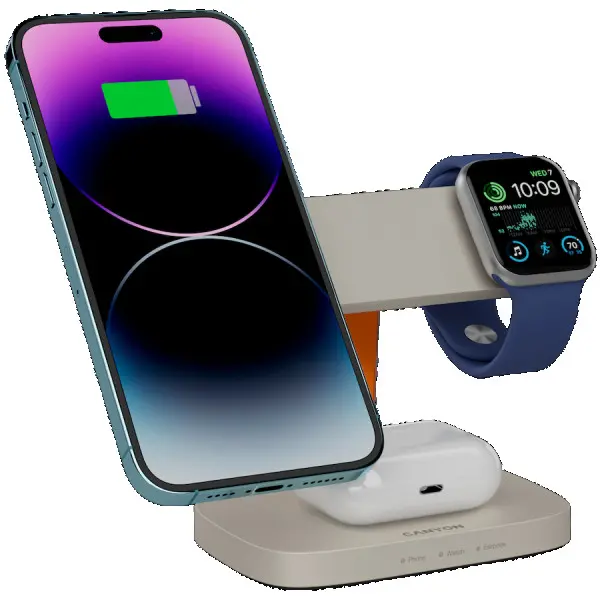 CANYON Wireless Charging Station Hexagon 310 3in1 LightGreyOrange ( CNS-WCS310LGOR ) 