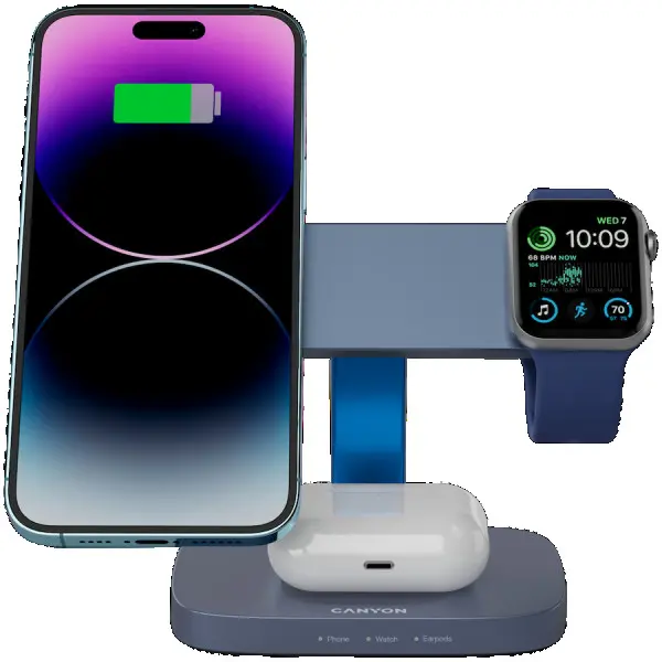 CANYON Wireless Charging Station Hexagon 310 3in1 DarkGreyBlue ( CNS-WCS310DGBL ) 