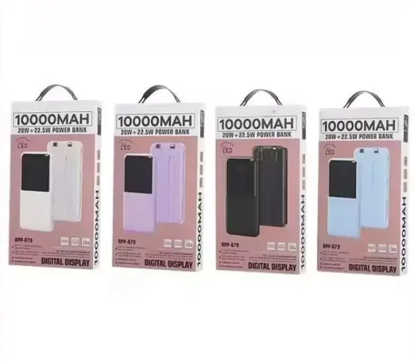 REMAX RPP-679 Purple 20W+QC 22.5W Power Bank with 2 Fast Ch.Cables 10000mAh
