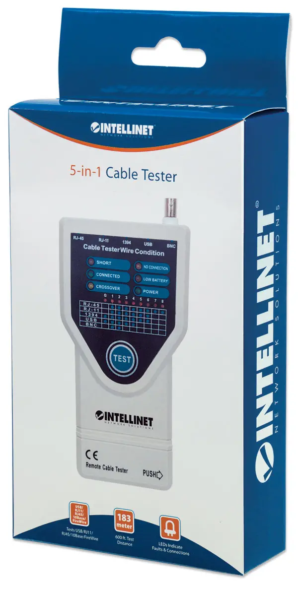 INTELLINET Cable tester 5 in 1 retail Box sivi
