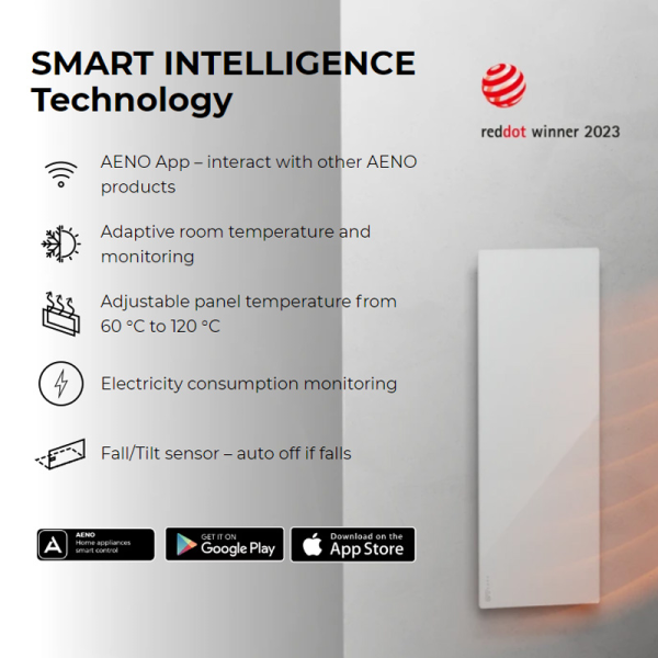 AENO Premium Eco Smart Heater, 700W, Tempered glass, Infrared+convection heating type, Plug type: Europe (EF type), BLACK ( AGH0002S )