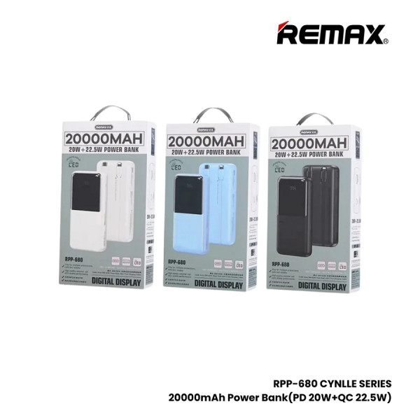REMAX RPP-680 20W+QC 22.5W Power Bank with 2 Fast Ch. Cables 20000mAh