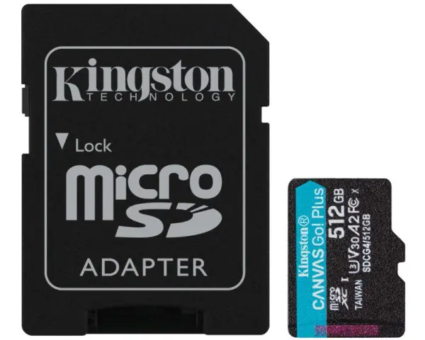 KINGSTON Memorijska kartica U3 V30 microSDXC 512GB Canvas Go Plus 200MBs A2 + adapter SDCG4512GB 