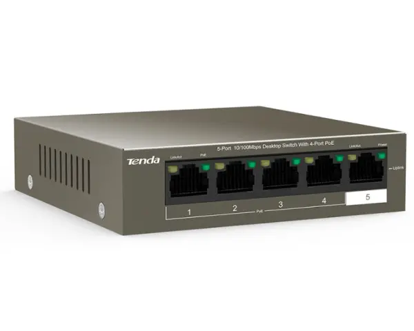 TENDA TEF1105P-4-63W 5-Port 10100Mbps Desktop Switch with 4-Port PoE 