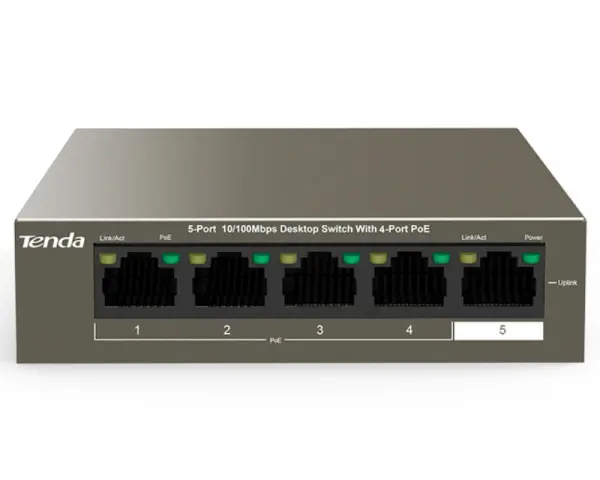 TENDA TEF1105P-4-63W 5-Port 10100Mbps Desktop Switch with 4-Port PoE 