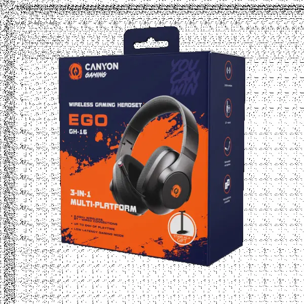 CANYON headset EGO GH-16 3in1 2.4Ghz+BT Black ( CND-SGHS16B ) 