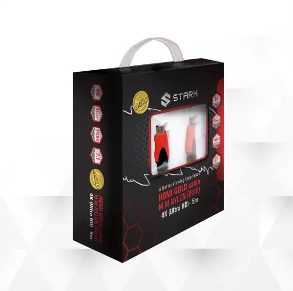 STARK kabl HDMI M-M pozlaćen 4K(Ultra HD),pleteni sa zaštitom od 4 sloja 5m