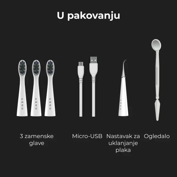 AENO Sonic Electric toothbrush, DB8: White, 3modes, 3 brush heads + 1 cleaning tool, 1 mirror,  30000rpm, 100 days without charging, IPX7 (