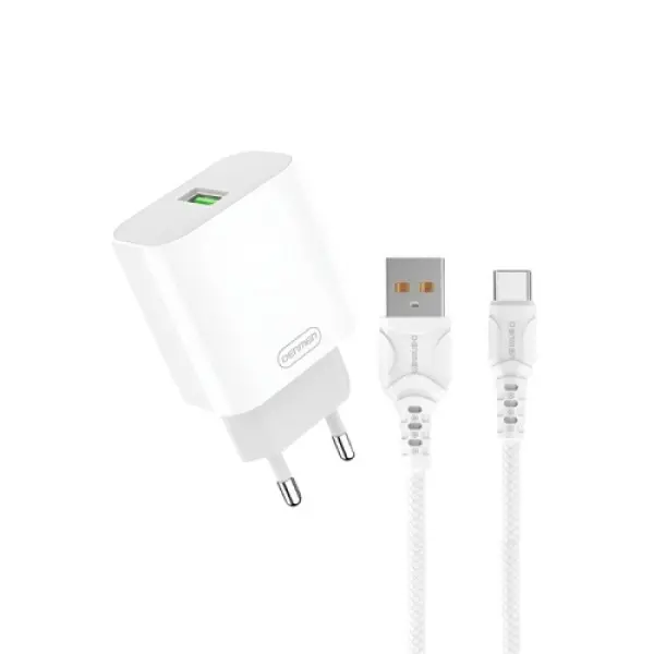 DENMEN DC07T Punjač za mobilne 18W 3,6A Fast + Type C kabl BELI