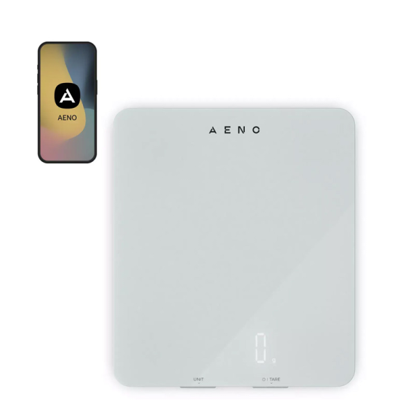 AENO Kitchen Scale KS1S Smart, Max load - 8 kg, Bluetooth, 10,000+ products & meals, 25 indicators analysis, Coffee mode, 6 unit conversion