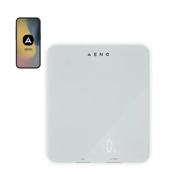 AENO Kitchen Scale KS1S Smart, Max load - 8 kg, Bluetooth, 10,000+ products & meals, 25 indicators analysis, Coffee mode, 6 unit conversion