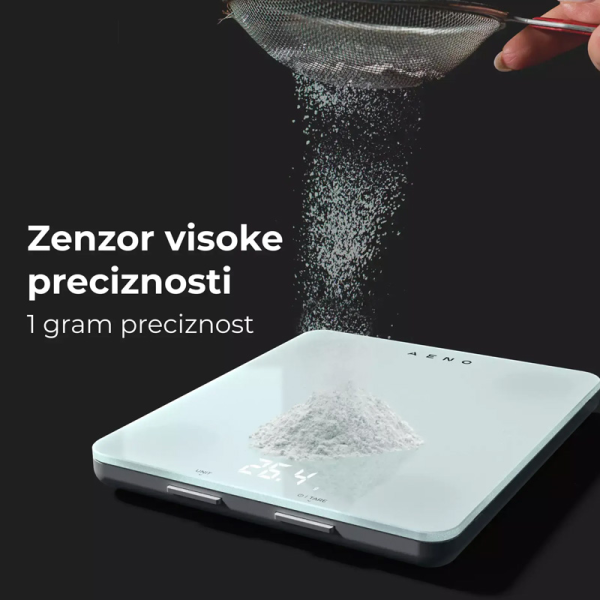 AENO Kitchen Scale KS1S Smart, Max load - 8 kg, Bluetooth, 10,000+ products & meals, 25 indicators analysis, Coffee mode, 6 unit conversion