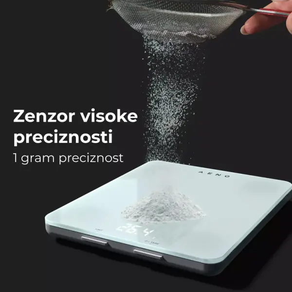 AENO Kitchen Scale KS1S Smart, Max load - 8 kg, Bluetooth, 10,000+ products & meals, 25 indicators analysis, Coffee mode, 6 unit conversion