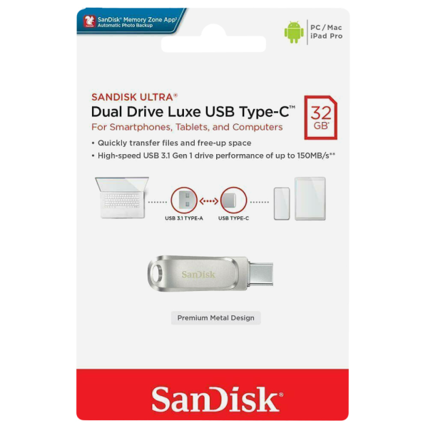 SanDisk USB Ultra Luxe 32GB Dual drive Type C 3.1