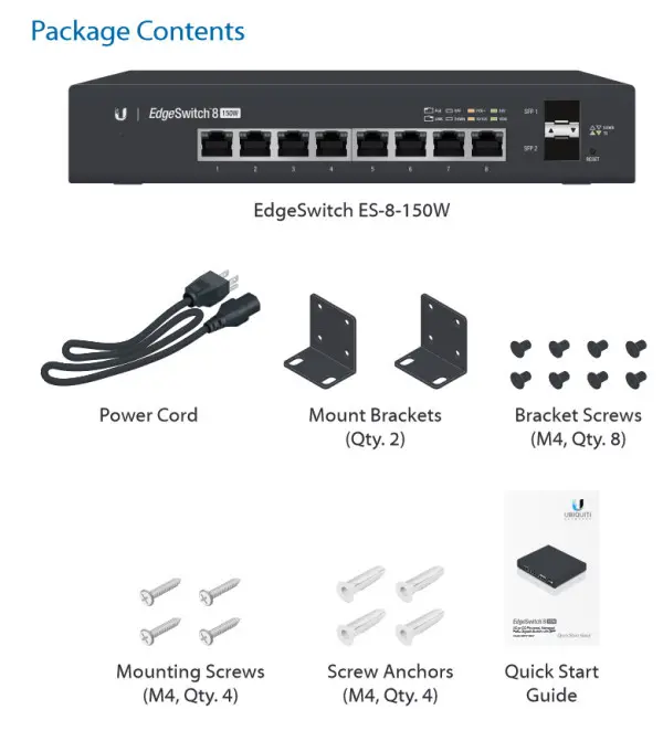 Ubiquiti EdgeSwitch 8-150W 8 gigabit PoE ports, 2x SFP