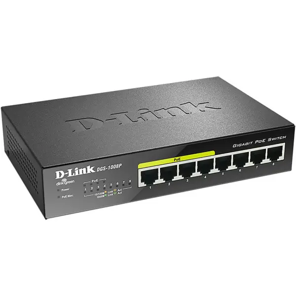 D-Link switch 8P D-Link DGS-1008P/E Metall PoE+