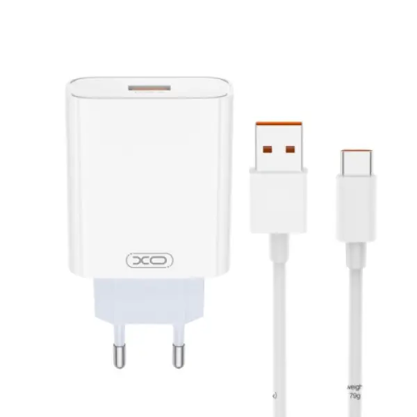 XO Kućni punjač sa kablom od 120W (USB-A) L164, Beli