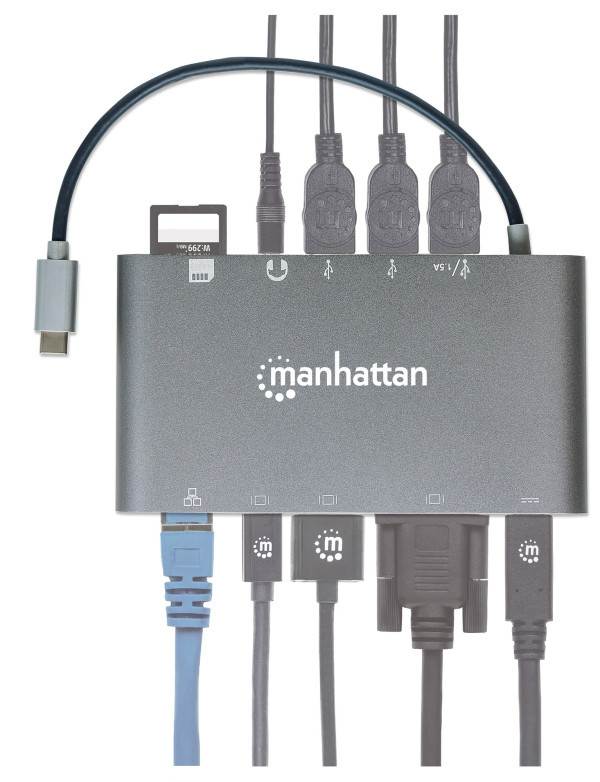 Docking station Manhattan 152808 7in1 USB-C - HDMIVGAmDP3xUSBLANCRPD 60W