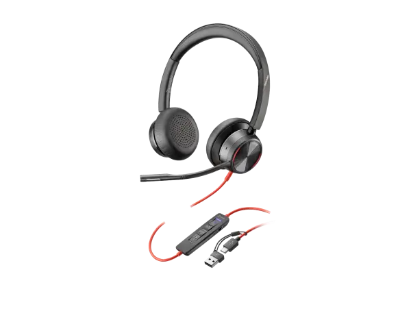 HP Poly Blackwire 8225 Stereo USB-C Headset +USB-C/A Adapter, Black, 2yw ( 8X223AA )