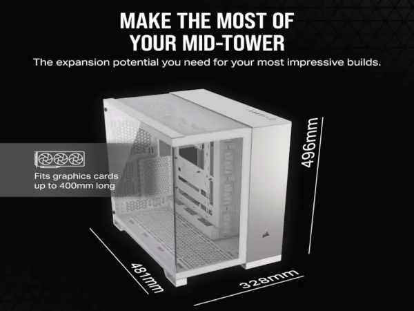 Kucište CORSAIR 6500X Mid-Towerdve komorekaljeno staklobez napajanjabelasaten sivo aluminijum' ( 'CC-9011285-WW' ) 