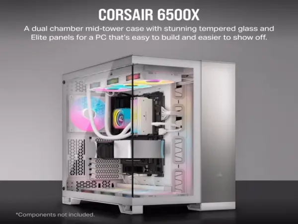 Kucište CORSAIR 6500X Mid-Towerdve komorekaljeno staklobez napajanjabelasaten sivo aluminijum' ( 'CC-9011285-WW' ) 