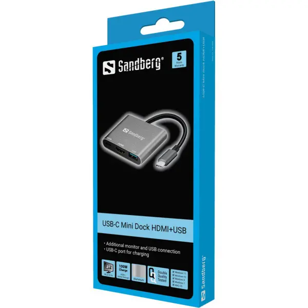 Adapter Sandberg 136-00 USB-C na HDMI+USB A+USB-C