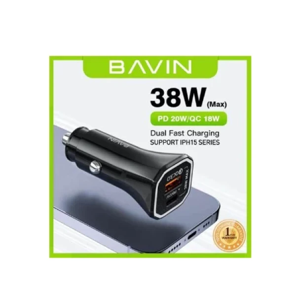 Bavin auto punjač  PD20W QC3.0 USB-A + USB-C crna - PC875BK ( 90025 )