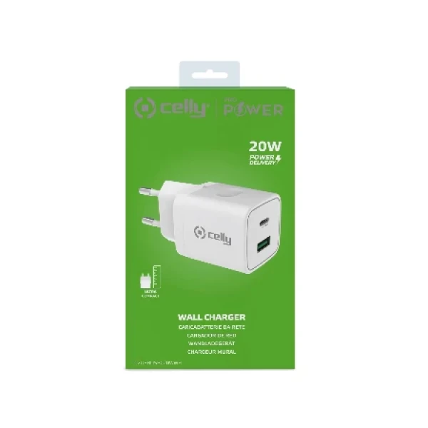 Celly punjač 20W PD USB-A + USB-C bela ( 77020 )
