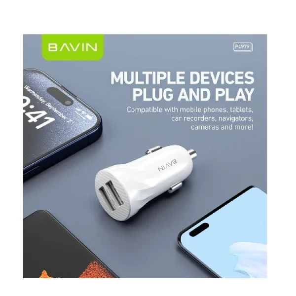 Bavin Auto punjač 2xUSB + kabl Micro crna - PC979 ( 90043 )