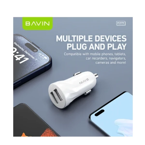 Bavin Auto punjač 2xUSB + kabl Lightning crna - PC979 ( 90045 )