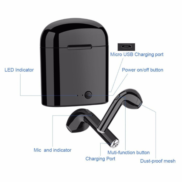 Bluetooth slusalice Airpods i7 mini crne HQ