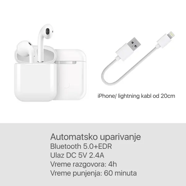 Bluetooth slusalice Airpods i18 TWS bele HQ