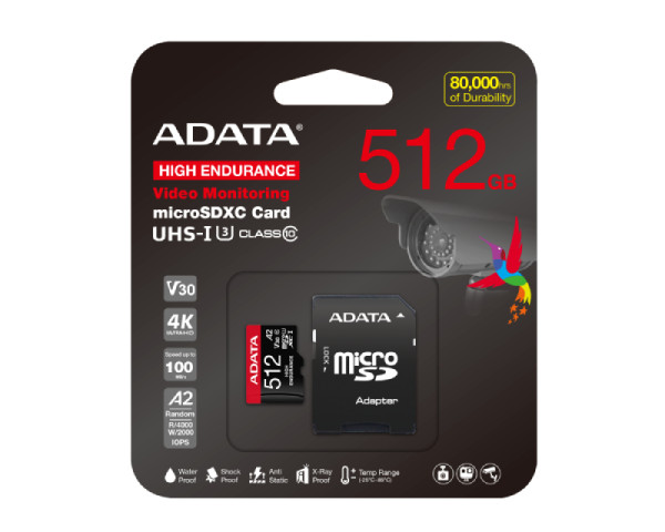 A-DATA Memorijska kartica UHS-I U3 MicroSDXC 512GB V30S class 10 + adapter AUSDX512GUI3V30SHA2-RA1 