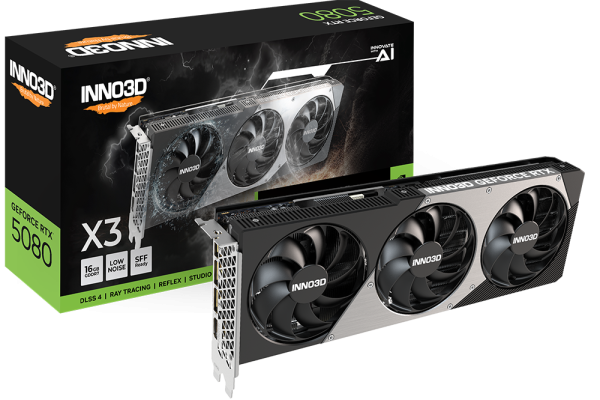INNO3D NVIDIA GEFORCE RTX 5080 X3 16GB GDDR7 256bit, 2617 MHz  30Gbps, 3x DP, 1x HDMI, 3 fan, 2 slot ( N50803-16D7-176068N ) 