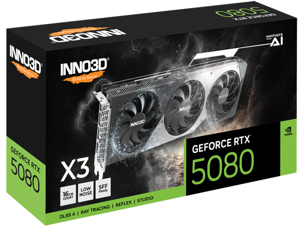 INNO3D NVIDIA GEFORCE RTX 5080 X3 16GB GDDR7 256bit, 2617 MHz  30Gbps, 3x DP, 1x HDMI, 3 fan, 2 slot ( N50803-16D7-176068N ) 