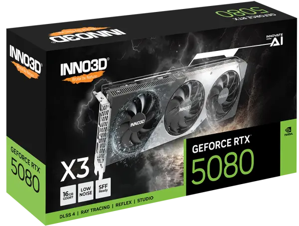 INNO3D NVIDIA GEFORCE RTX 5080 X3 16GB GDDR7 256bit, 2617 MHz  30Gbps, 3x DP, 1x HDMI, 3 fan, 2 slot ( N50803-16D7-176068N ) 