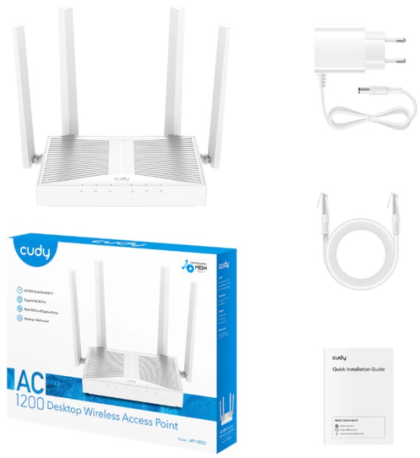 Cudy AP1300D AC1200 Desktop Wireless Access Point, 4-Stream Dual-Band Wi-Fi 5,867 Mbps+300 Mbps WiFi