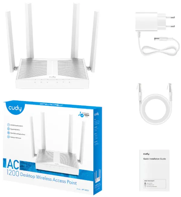 Cudy AP1300D AC1200 Desktop Wireless Access Point, 4-Stream Dual-Band Wi-Fi 5,867 Mbps+300 Mbps WiFi