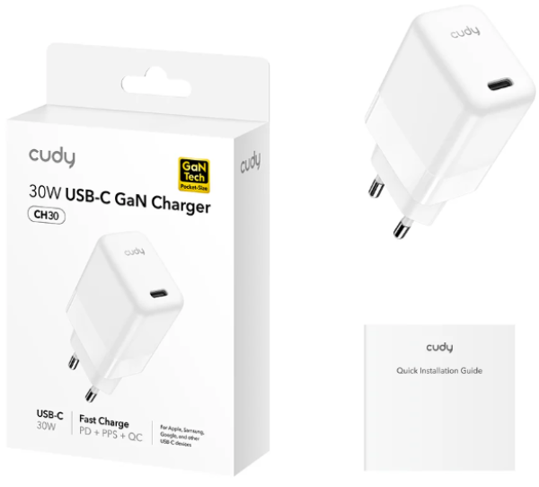 Cudy CH30_EU USB-C GaN Charger za telefone, tablete i MacBook Air, 30W