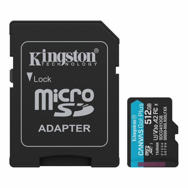 MicroSD 512GB, Canvas Go! Plus, Class10 UHS-I U3 V30 A2, Read up to 200MB/s, Write up to 160MB/s, for 4K and FullHD video recording, w/SD a