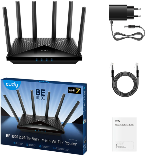 Cudy WR11000 BE11000 2.5G Tri-Band Mesh Wi-Fi 7 Router, Qualcomm 1.5 GHz Quad-Core CPU