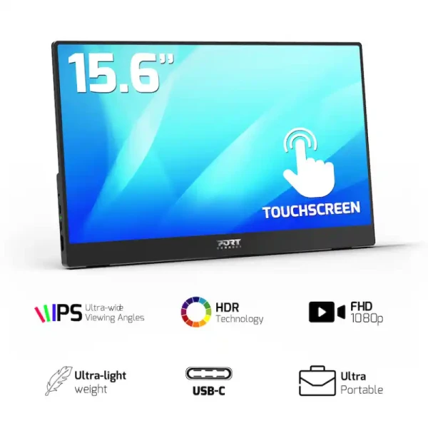 Portable monitor 15.6 Port Designs 902101T Touchscreen 1920x1080IPSHDMIUSB-AUSB-C3.5mmHDR