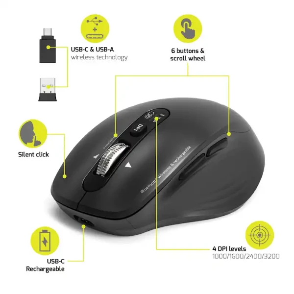 Bežični miš Port Designs Business 2.4 GHz Bluetooth punjivi