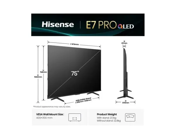 HISENSE 75 inča 75E7Q PRO QLED 4K UHD Smart TV 
